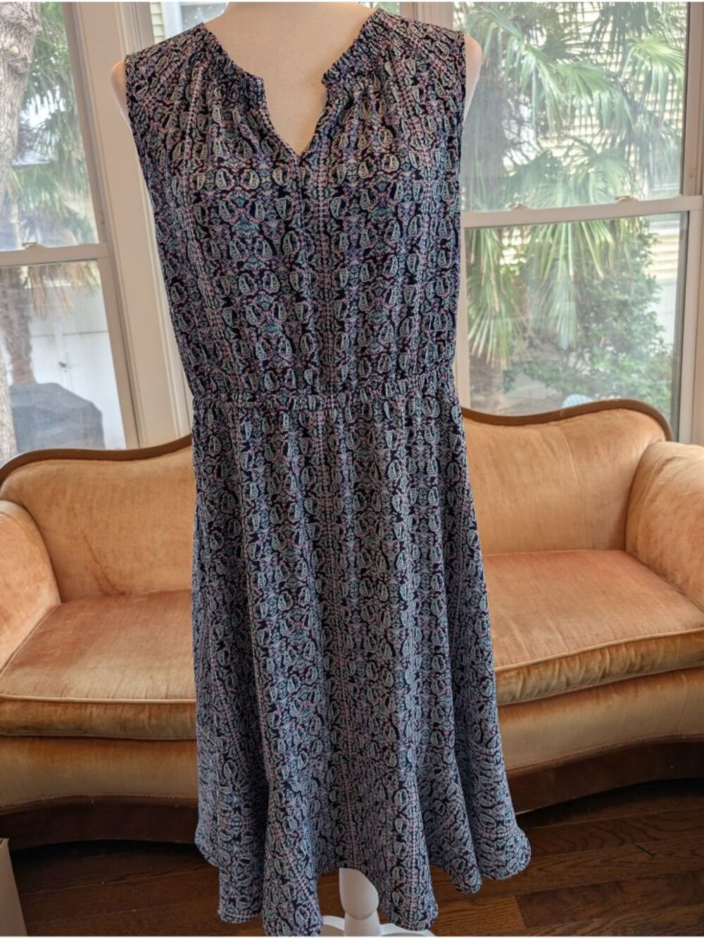 Talbots Sleeveless Paisley Lightweight Dress Size 12 A-line Cinch Waist